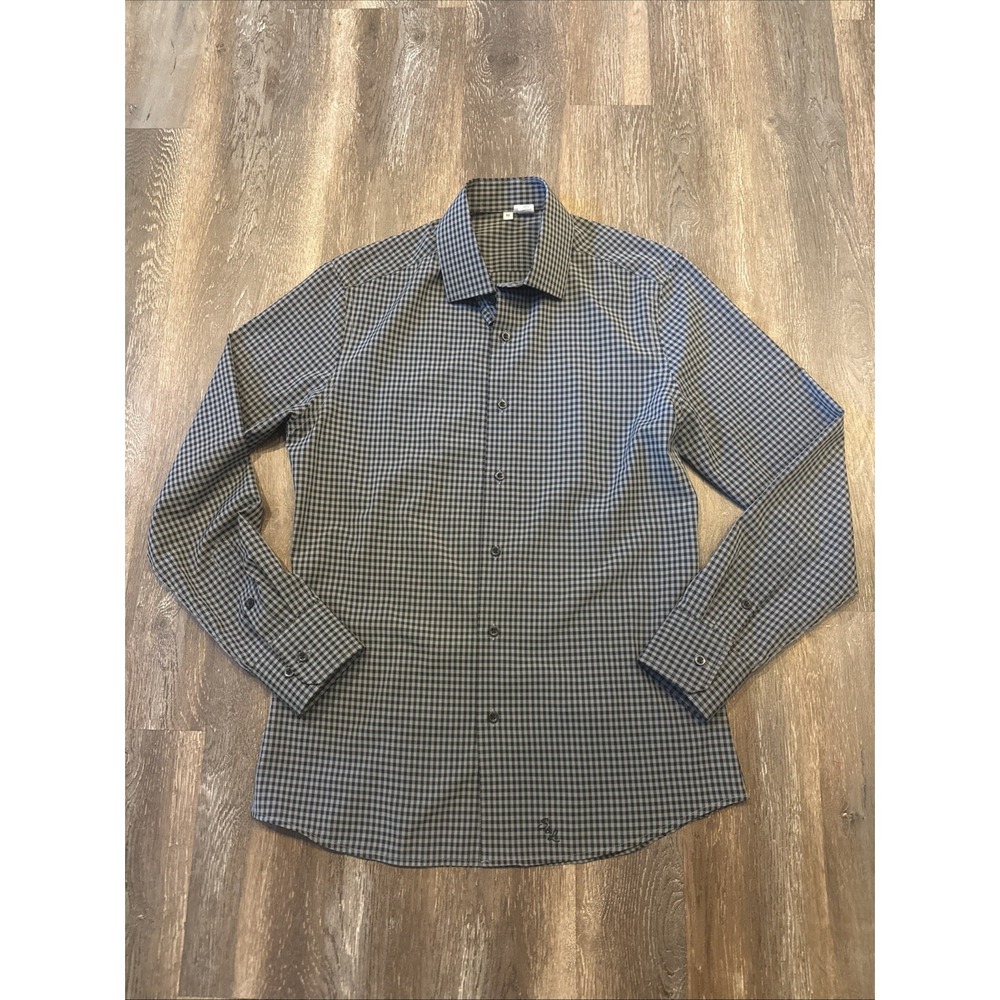 State & Liberty Men's M Dress Shirt Gray Gingham 4 Way Stretch Performance